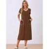 cheibear Women's V Neck Short Sleeves with Pockets Slit Long Nightgown - 2 of 4