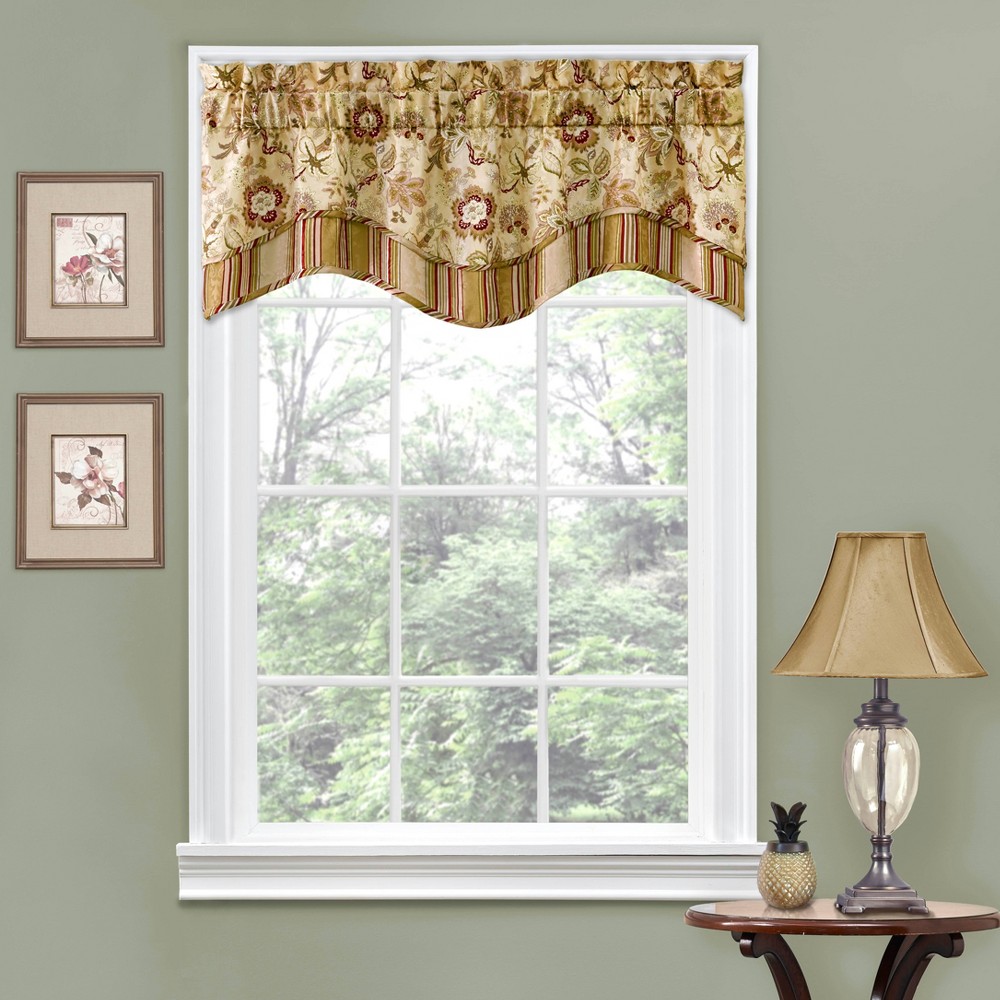 Photos - Curtain Rod / Track 16"x52" Navarra Floral Window Valance Tan - Traditions by Waverly