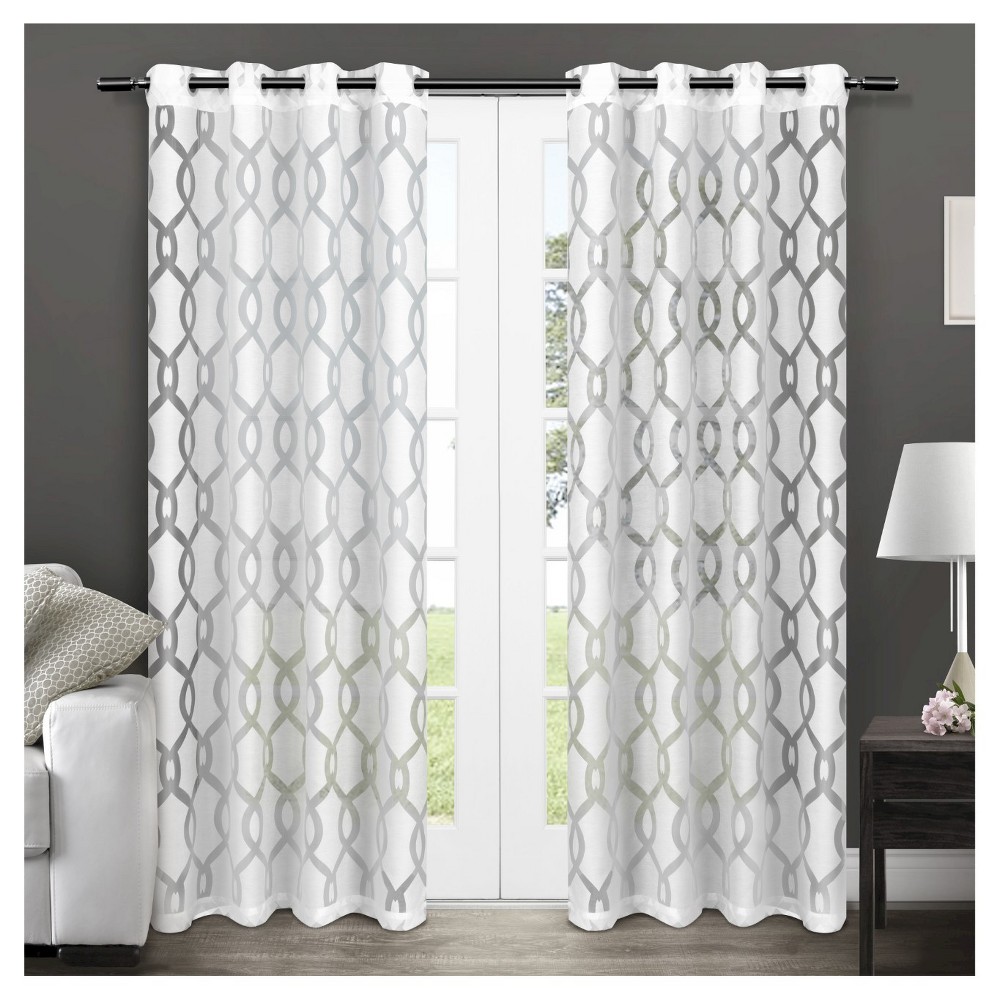 Photos - Curtains & Drapes Set of 2 108"x52" Rio Sheer Window Curtain Panel White - Exclusive Home: G