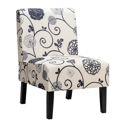 Costway Armless Accent Fabric Leisure Chair w/Rubber Wood Legs Gray\Beige\ Print