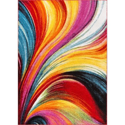 Well Woven Aurora Swirl Lines Modern Geometric Abstract Brush Stroke Painting Art Stripe Multi Area Rug
