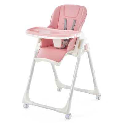 Image of Infans Foldable Baby Highchair w/ 360° Rotating Wheels & Height Adjustment Pink