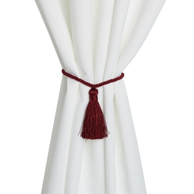 Juvale 2 Pairs Burgundy Rope Tiebacks for Drapes, Tassel Curtain Tiebacks (15 in)