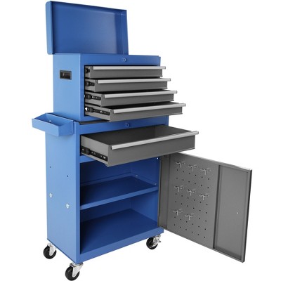 Rolling Tool Chest, 5 Drawers Tool Chest, Tool Box With Wheels, High Capacity Tool Chest Organizer Key Locking for Garage,Warehouse Blue and Grey