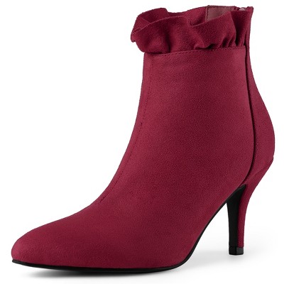 Allegra K Women's Pointed Toe Stiletto Heel Ruffle Ankle Boots