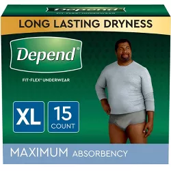 Depend FIT-FLEX Incontinence Fragrance Free Underwear for Men - Maximum Absorbency - Extra-Large - Gray - 15ct