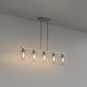 YANSUN 5-Light Traditional Kitchen Island Light with Clear Glass Shade Nickel Pendant Light, Adjustable Rods, E26 Sockets, Non-Integrated Light Source - 1 of 4