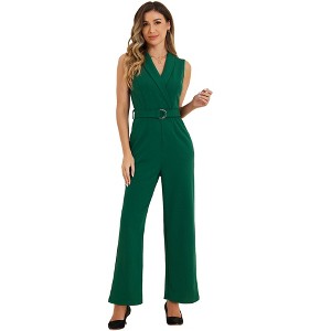 INSPIRE CHIC Women's Casual Sleeveless Shawl Collar Office Belted Cropped Jumpsuit - 1 of 4