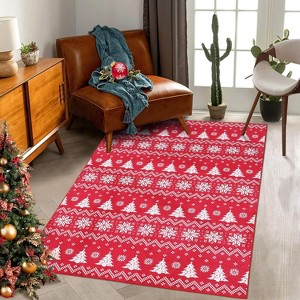 Washable Christmas Holiday Area Rug, Indoor Snowflake Throw Mat, Non-Slip Floor Carpet for for Living Room Bedroom Nursery Dining Room Decor, Red - 1 of 4