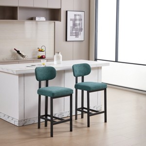 Lyngins Bar Stools Set of 2,Modern Upholstered Counter Height Barstools with Black Metal Legs,Kitchen Bar Chairs for Dining Room,Kitchen Island - 1 of 4