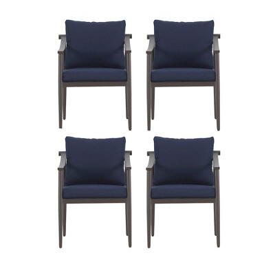 New Classic Furniture,Moana Metal Patio Side Chair in Brown/Blue (Set of 4)
