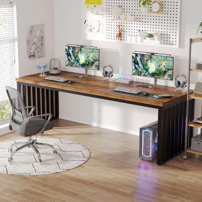 PAGED 78.74 Inches Computer Desk for 2 Person, Extra Long Industrial Office Desk with Heavy Duty Metal Frame for Living Room
