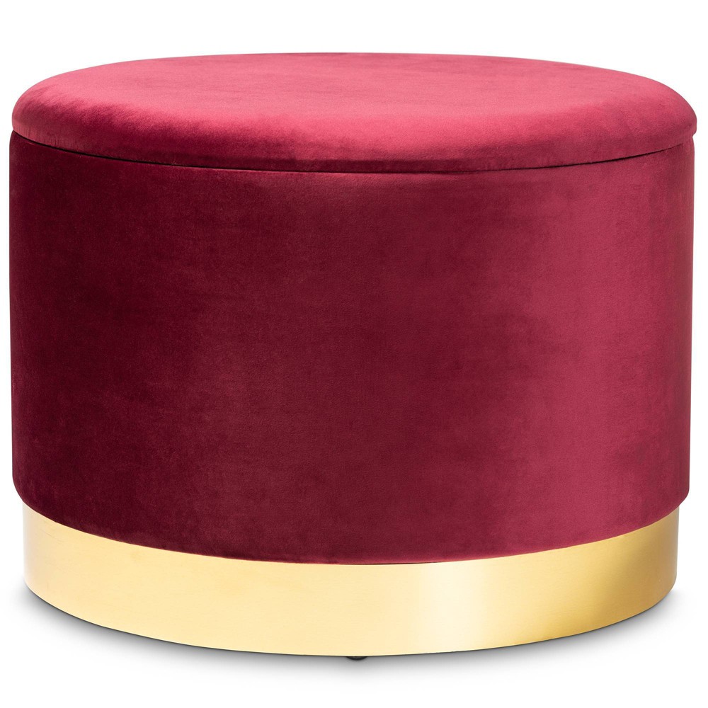 Photos - Pouffe / Bench Marisa Velvet Upholstered Storage Ottoman Red/Gold - Baxton Studio