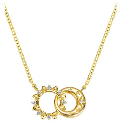 Molenia 14K Gold Plated Sun Moon Necklace with CZ, Interlocking Circle Necklace, Celestial Charm Necklace, Personalized Jewelry Gift for Her