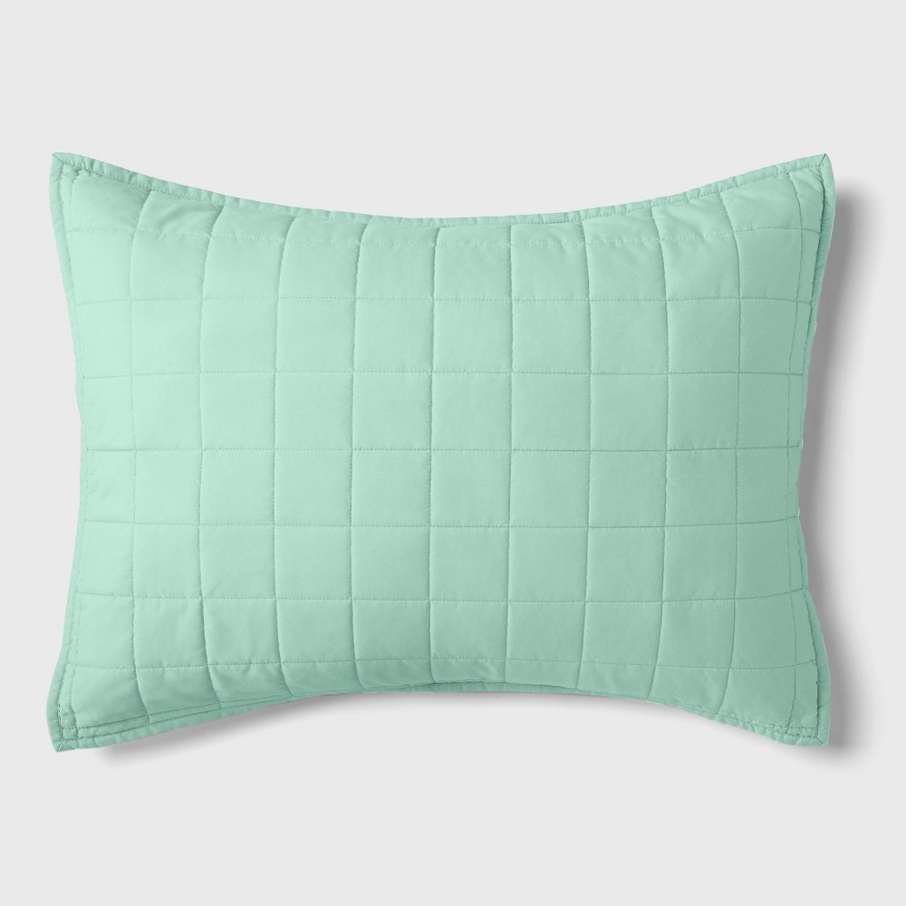 Photos - Pillowcase Box Stitch Microfiber Kids' Sham Mint - Pillowfort™