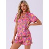 cheibear Women's Summer Short Sleeves Button Down Shirt with Shorts Pajamas Sets - 2 of 4