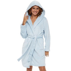 ADR Women's Warm Soft Plush Fleece Bathrobe with Hood, Knee Length Hooded Robe Short Woman - 1 of 4