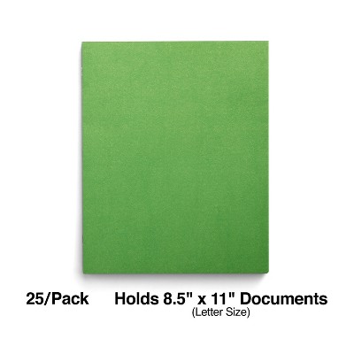 Staples School Grade 2 Pocket Folder with Fasteners Green 25/Box 27541-CC