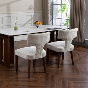 Hrinhom Set of 2 Upholstered Linen Dining Chairs,Kitchen Chairs with Wood Legs - 1 of 4