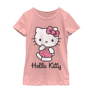Girls Hello Kitty Pink Cheetah Print T Shirt - 1 of 4