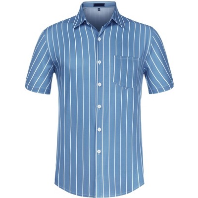 Lars Amadeus Men's Summer Striped Shirts Short Sleeves Button Down Beach Color Block Shirt