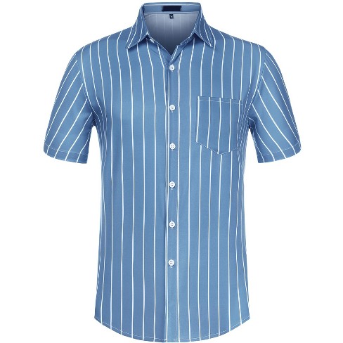 Lars Amadeus Men's Vertical Striped Shirt Short Sleeve Button Down Summer  Color