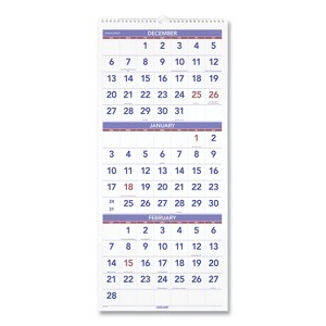 Deluxe Three-Month Reference Wall Calendar, Vertical Orientation, 12 x 27, White Sheets, 14-Month: Dec 2025 to Jan 2027 - 1 of 4