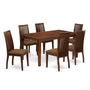 HomeStock 7-Piece Rectangle Mahogany Finish Solid Wood Top Dining Table with 6 Chairs - 1 of 4