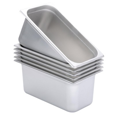 BIRDROCK HOME Stainless Steel Steam Table Pans, 1/3-Size, 6.2 qt, 24 Gauge Steel, 6" Depth, Meal Prep, Cooking & Food Storage (6 Pack)