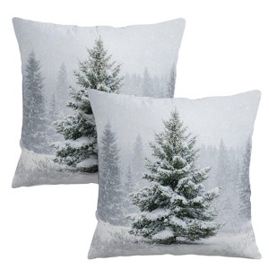 Winter Pillow Covers 18x18 Set of 2 Christmas Pine Tree Decorative - 1 of 4