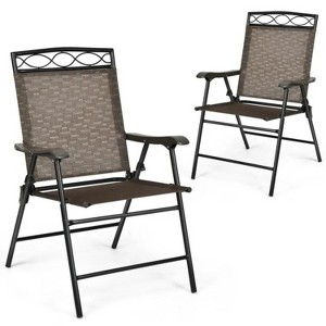 Set of 2 Patio Folding Chairs Sling Portable Dining Chair Set with Armrest - 1 of 4