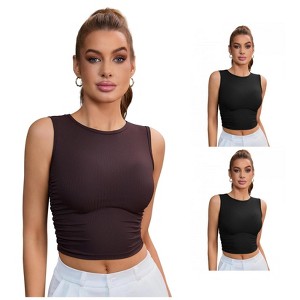 INSPIRE CHIC 3 Pcs Women's Sleeveless Ribbed Waist-Cinched Workout Tank Top with Dual Side Pleats - 1 of 4