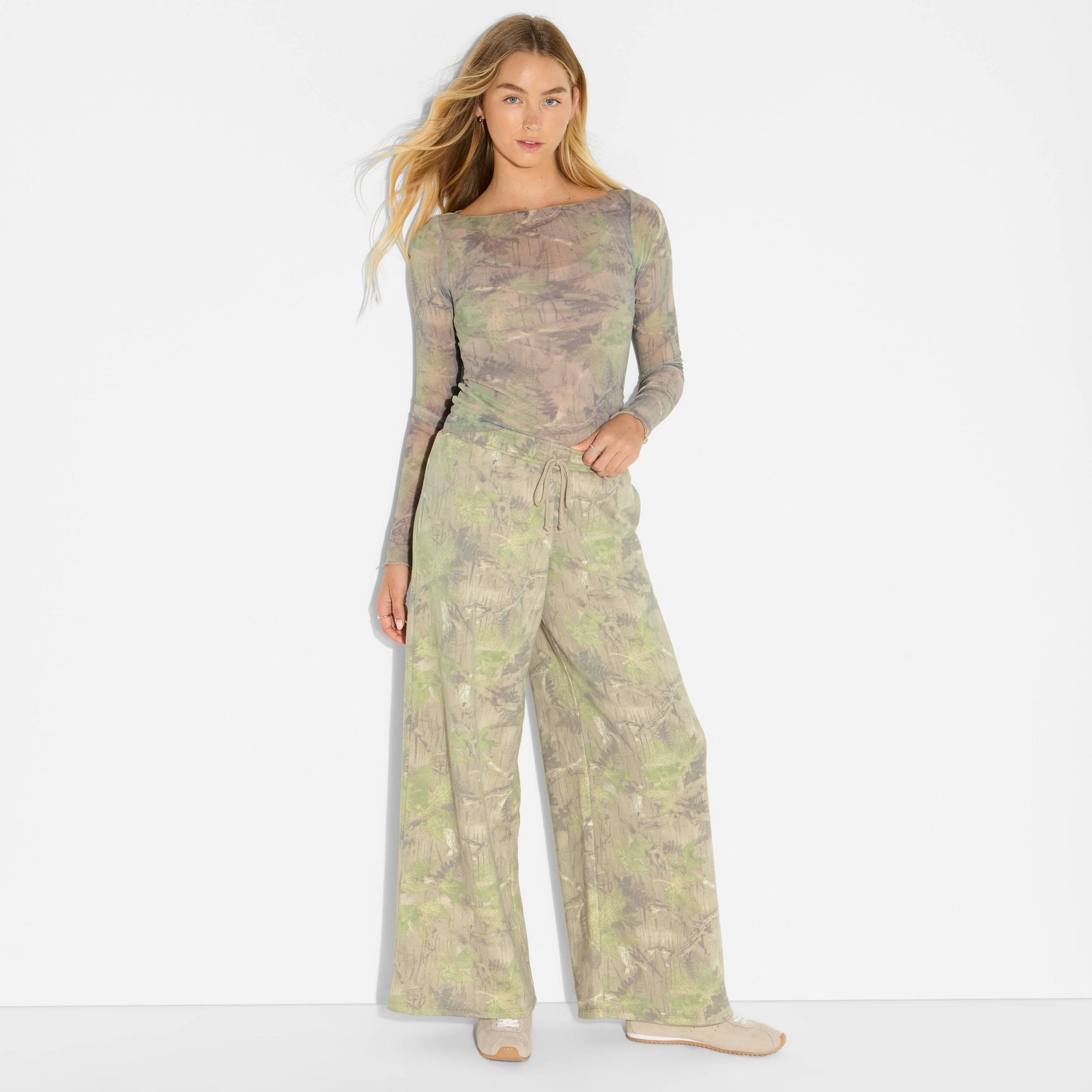 Women's Long Sleeve Boat Neck Henley Shirt - Wild Fable™ Camo