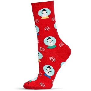 Memoi Women's Snow Globes Holiday Crew Socks Red 9-11 - 1 of 1