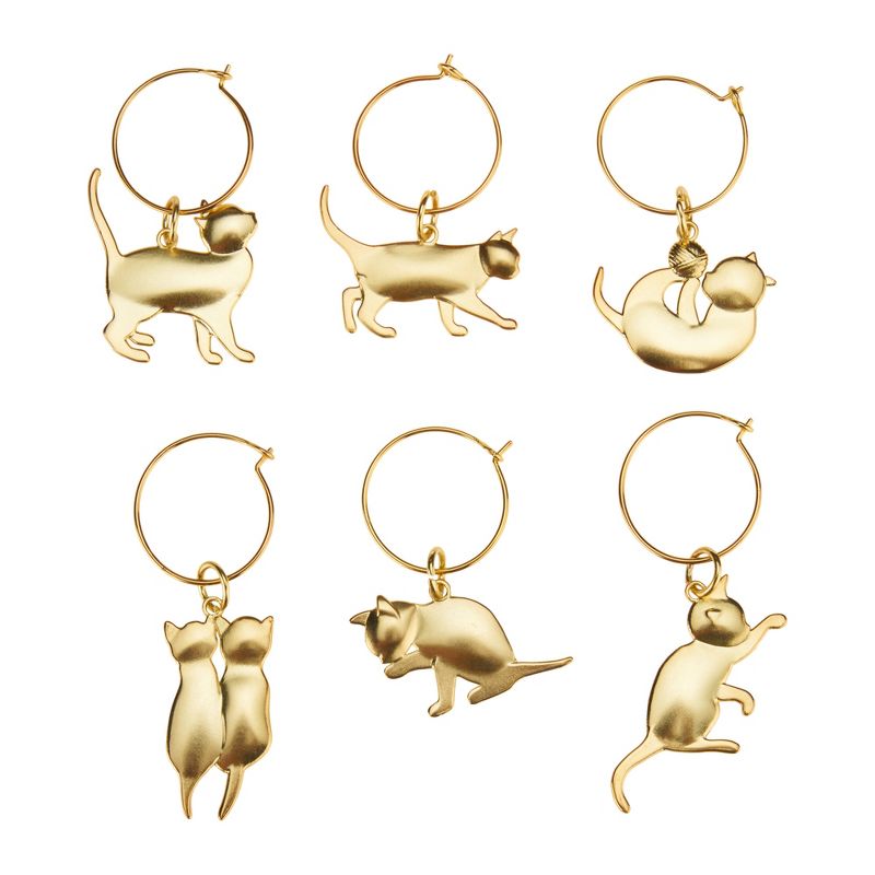 Twine Cat Lovers Wine Charms with Six Unique Designs, Drink Markers for Stemware, Gold, 1 of 5