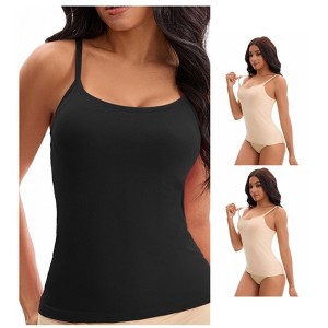 INSPIRE CHIC Women's 3-Pack Camisoles with Built-In Bras Basic Breathable Sleeveless Undershirts - 1 of 4