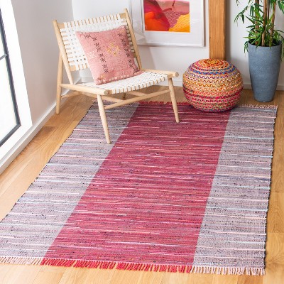 Handwoven Red and Grey Cotton Rectangular Area Rug 5' x 8'