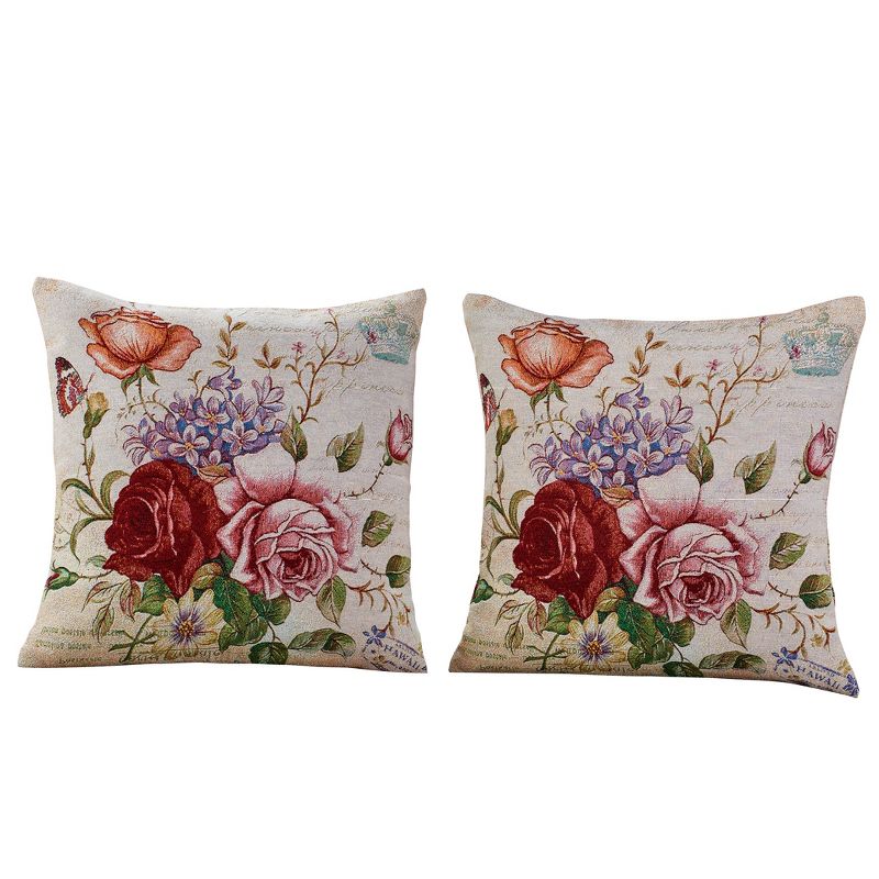 Collections Etc Colorful Blooming Roses Pillow Covers - Set of 2 17.5" x 17.5" x 0.25", 1 of 3