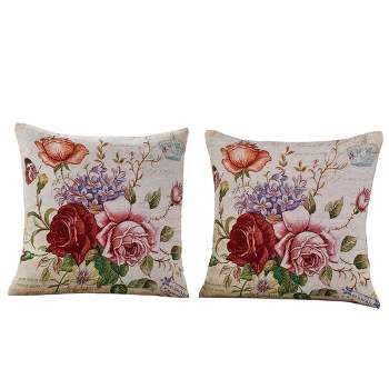 Collections Etc Colorful Blooming Roses Pillow Covers - Set of 2 17.5" x 17.5" x 0.25"