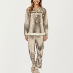 Anna-Kaci Lounge Women's 2-Piece Set Long Sleeve Button Front Top with Built-In Chest Pads and Relaxed Fit Pants Pajama Set - 1 of 4