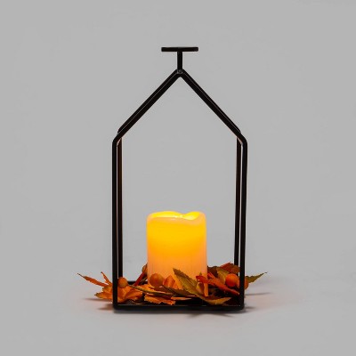 Harvest Lantern Candle with Orange Leaves Decorative Sculpture - Hyde & EEK! Boutique™