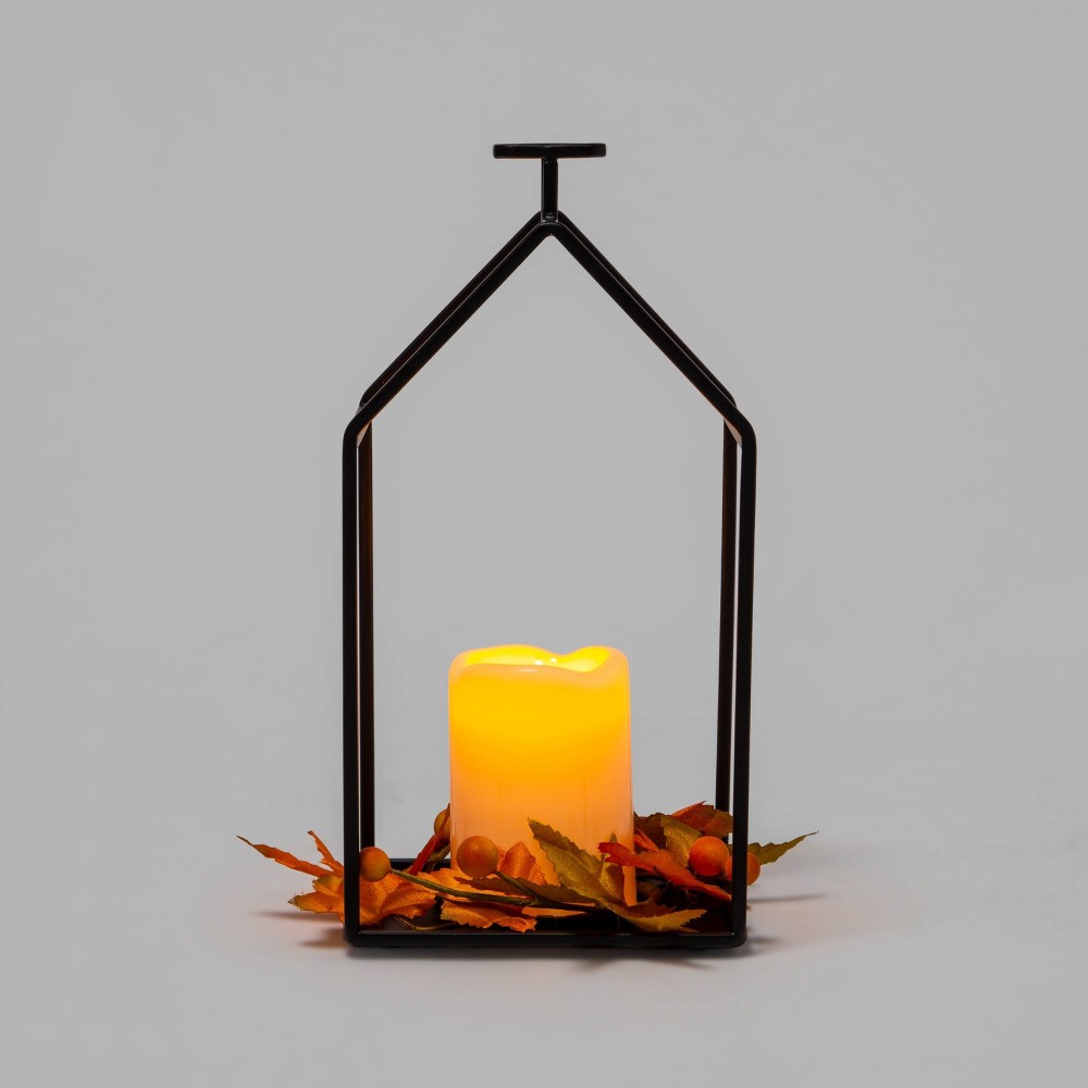 Halloween Harvest Lantern Candle with Orange Leaves Decorative Sculpture - Hyde & EEK! Boutique