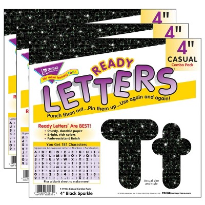 3pk 4" Casual Combo Ready Letters Black Sparkle - TREND