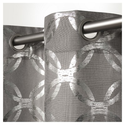 Set of 2 108"x54" Modo Metallic Geometric Grommet Top Window Curtain Panel Black Pearl - Exclusive Home: Light Filtering Drapes