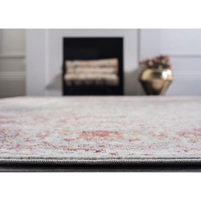 Gray and Red Distressed Oriental Synthetic Runner Rug, 2'3" x 8'