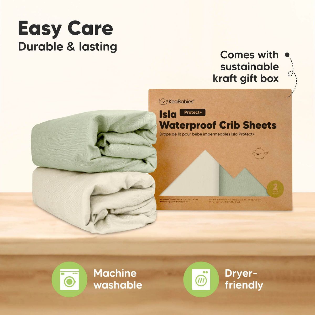 KeaBabies 2pk Isla Waterproof Crib Sheets for Boys, Girls, 52x28 Baby Fitted Crib Sheet, Waterproof Crib Mattress Protector Sheets - thumbnail 8