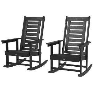 2 Pieces Outdoor Rocking Chairs, HDPE Patio Rockers with 28" High Back, Wide Armrests for Porch Backyard - 1 of 4