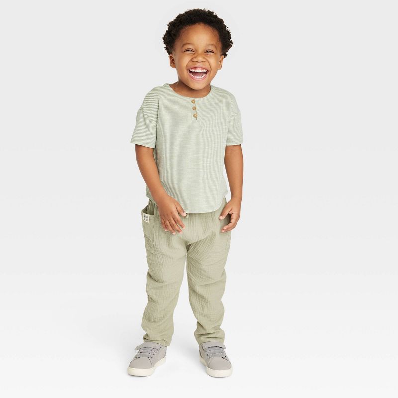 Grayson Collective Toddler Short Sleeve Ribbed Henley T-Shirt - Sage Green, 3 of 7
