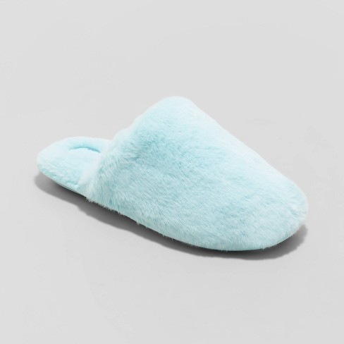 Teal fuzzy online slippers