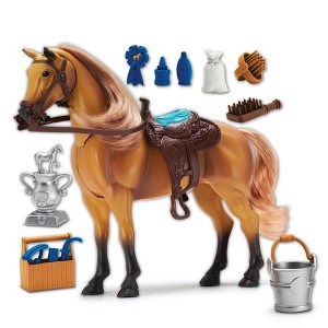 Sunny Days Entertainment | Quarter Horse with Moveable Head, Realistic Sound and 14 Grooming Accessories | Blue Ribbon Champions Deluxe Toy Horses - 1 of 4
